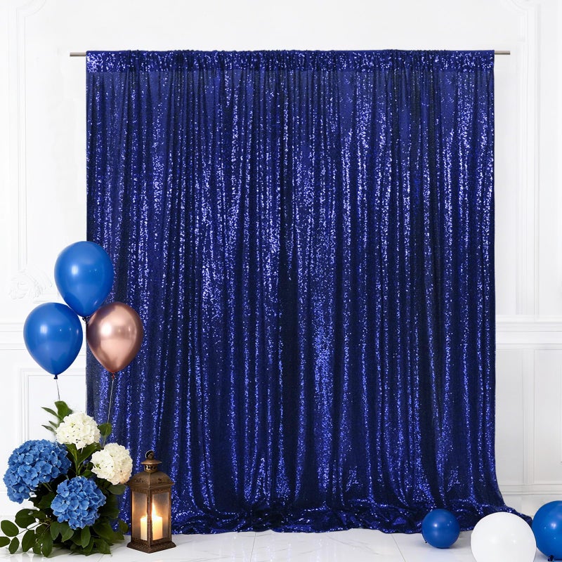Eternal Beauty Navy Blue Sequin Backdrop, 6x6 Ft Glitter Background Curtains for Shimmer Photography Party Wedding Birthday Independence Day Back Drop Decor - Image 1
